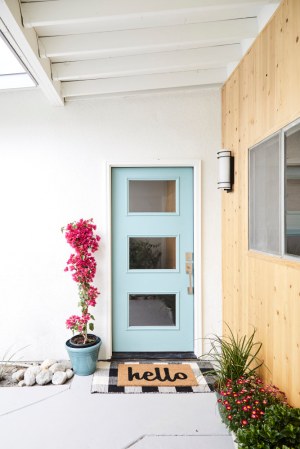 Blue front door of a house