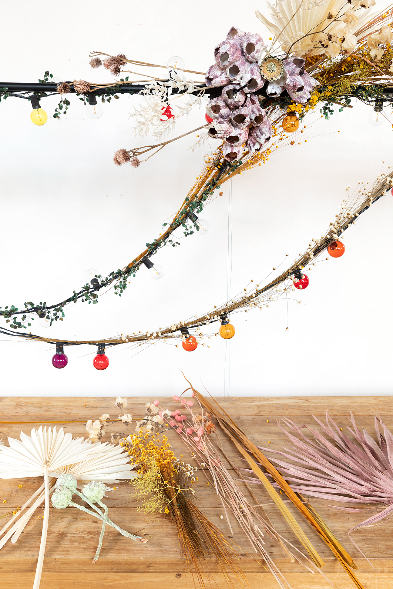 dried flowers on table