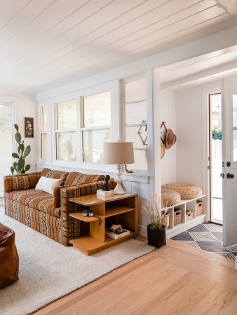 white and wood living room