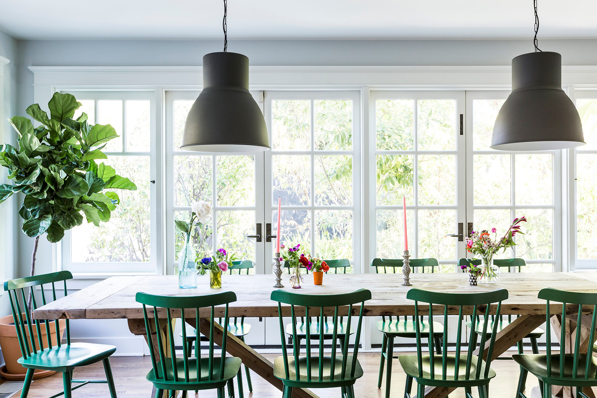 Kitchen with green chairs