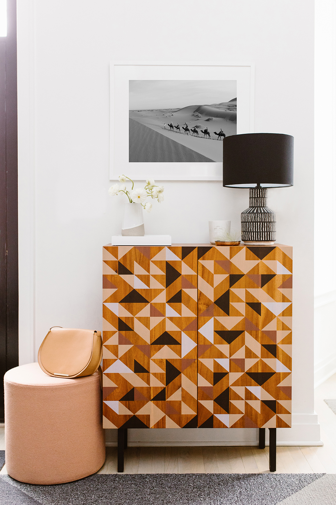 geometric shapes on credenza