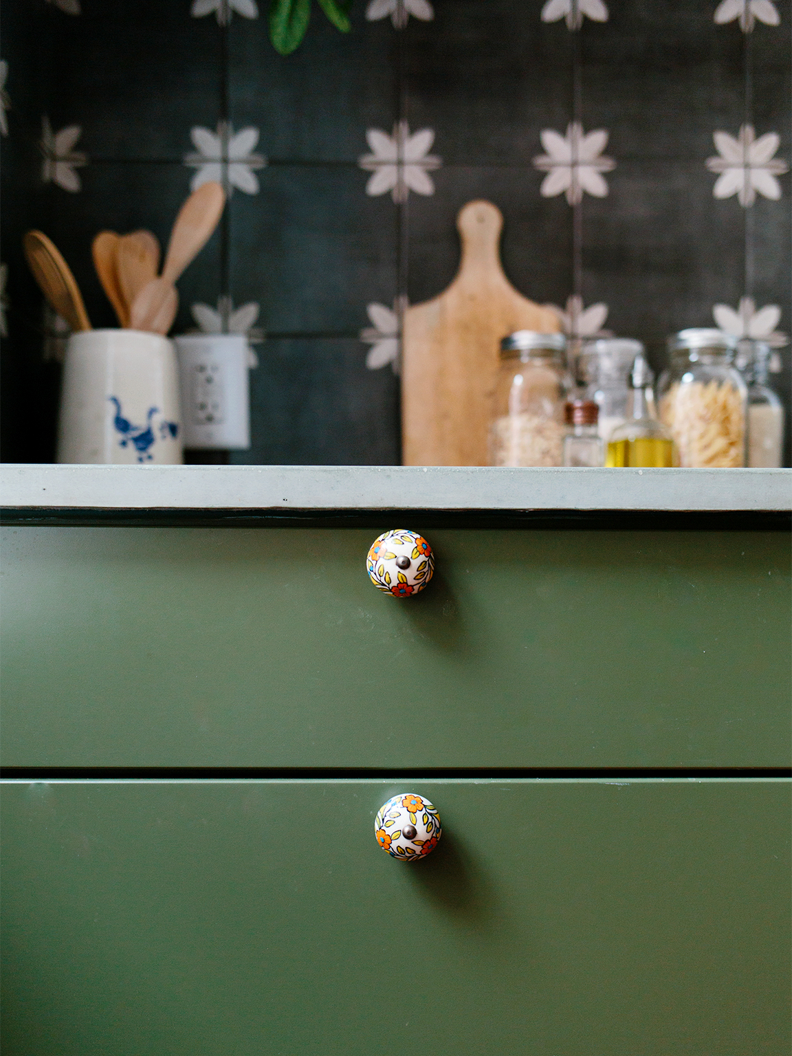 close up floral knobs