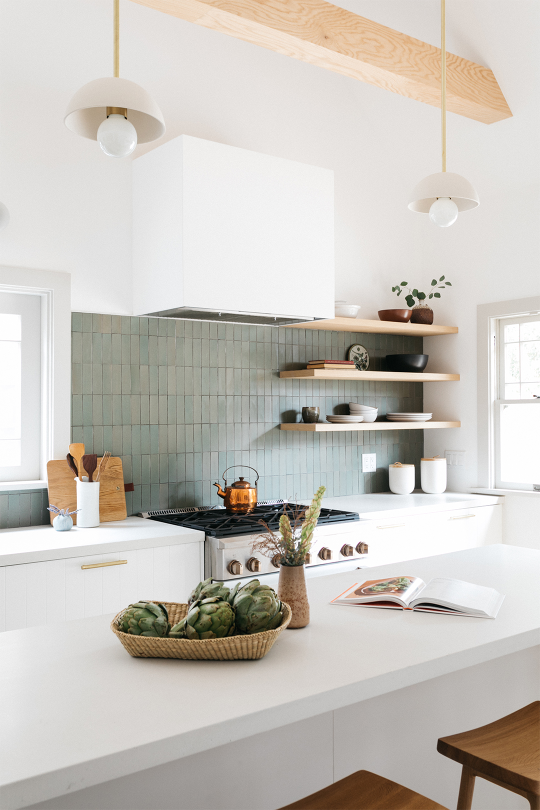 green tile backsplash kitchen