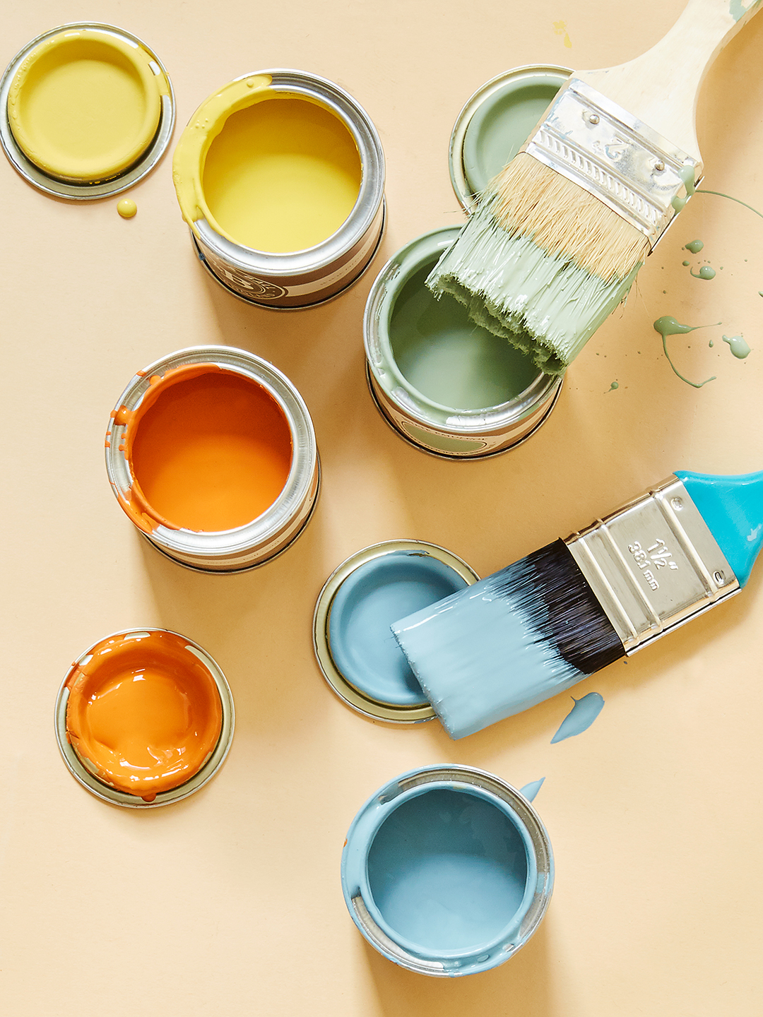 multicolored paint cans