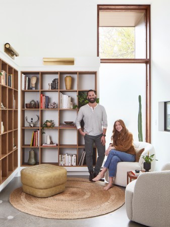 Austin couple in living room