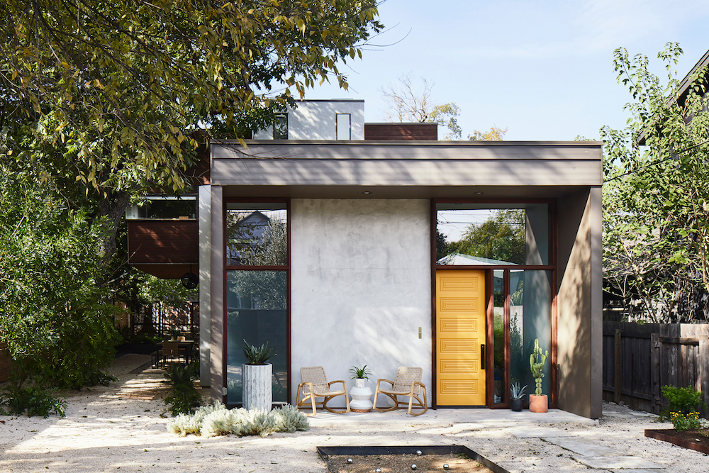 Modern backyard with bocce court