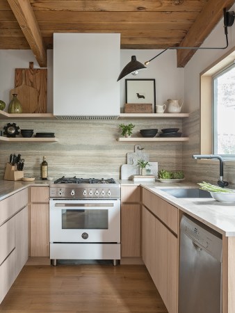 Small pale wood and white kitchen