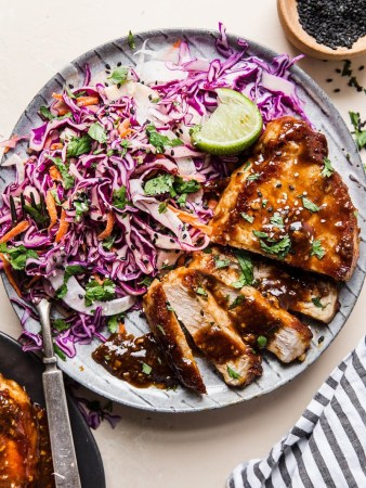 glazed pork chops with radicchio salad