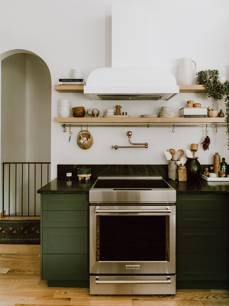 green and white kitchen