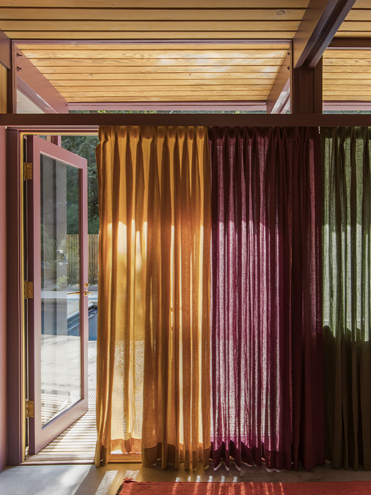 Rainbow-colored linen curtains