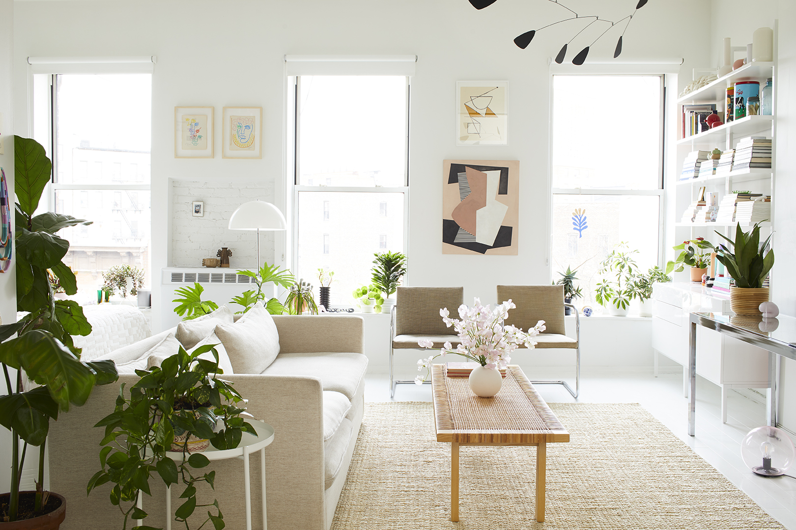 white living room with plants