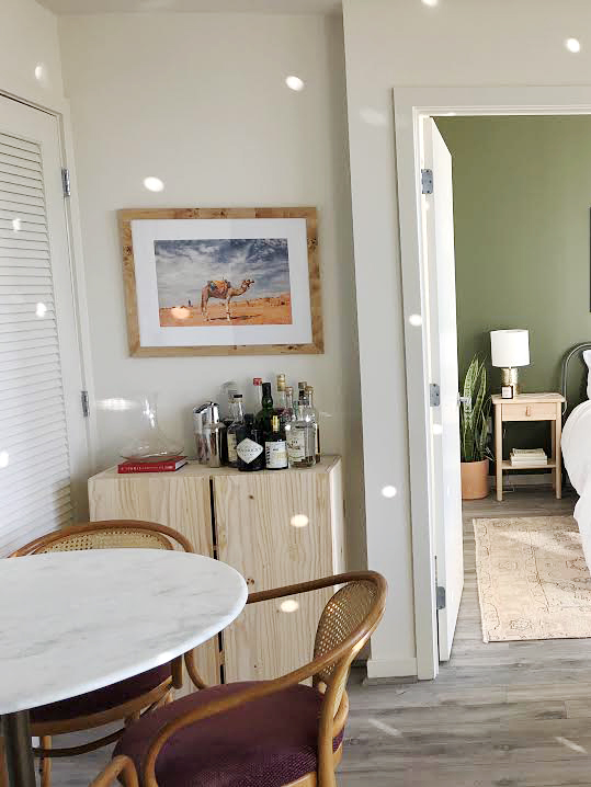 dining nook with bar cart