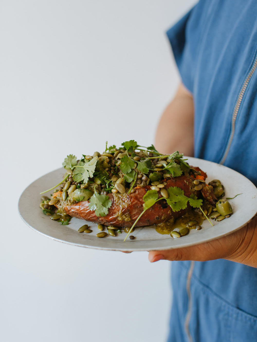 Baked sweet potato with beans