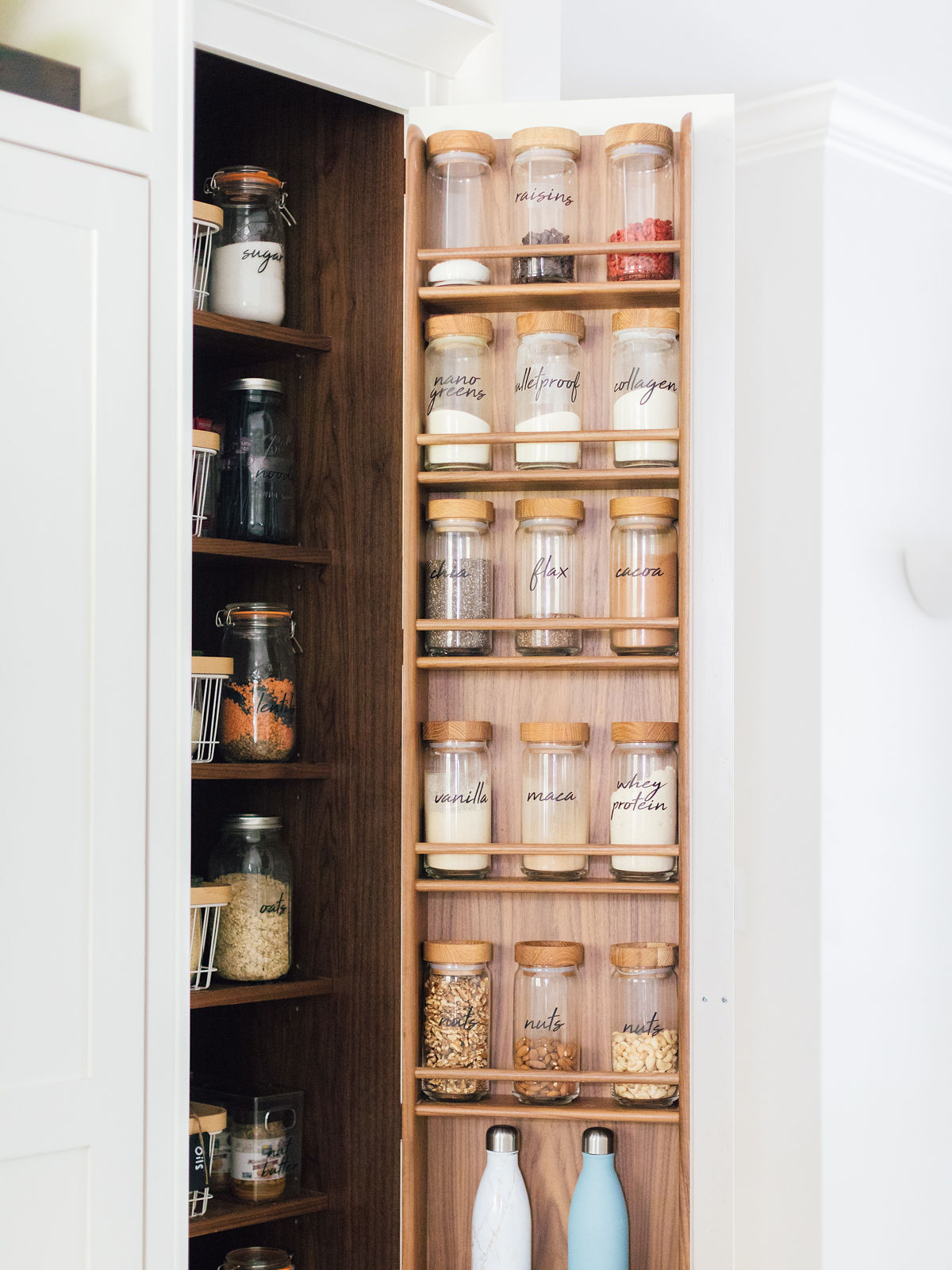 mounted door rack with pantry items