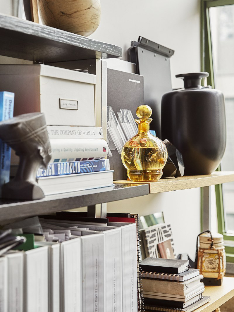 shelf with boxes and vases