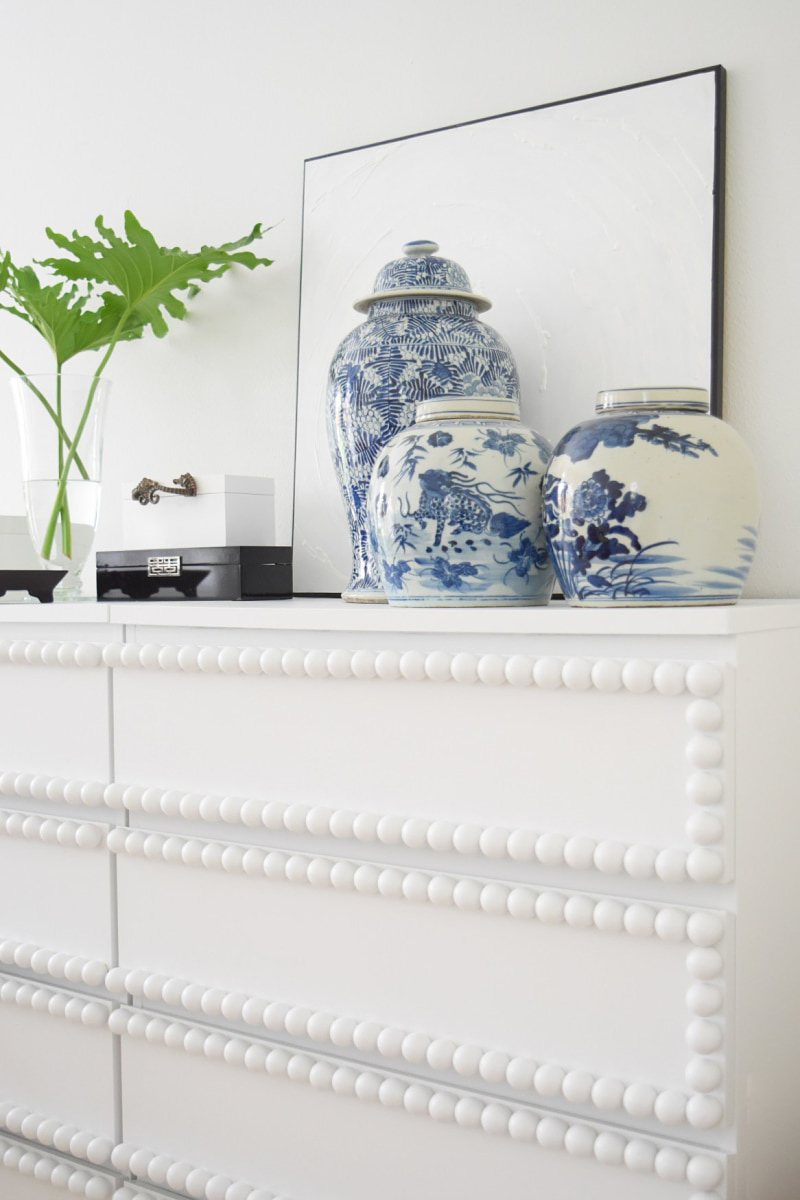 white dresser with textured edges