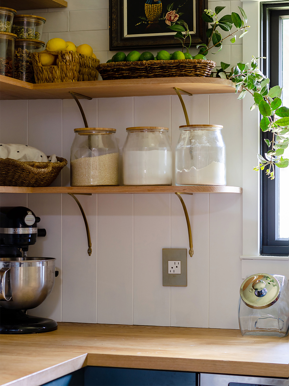 close up of wood shelves with spices