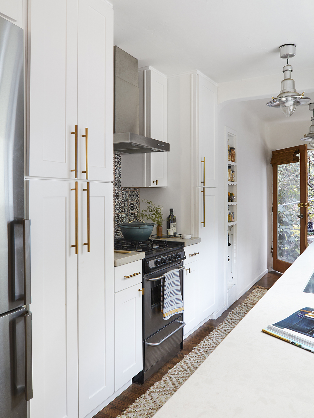 white galley kitchen