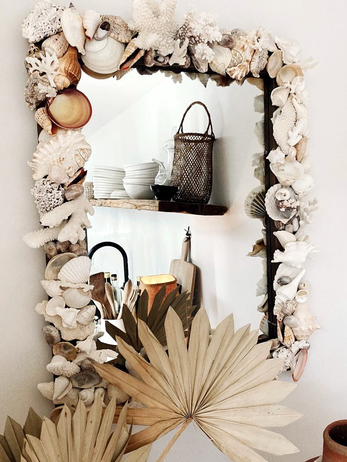 shell covered mirror