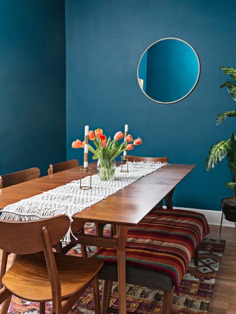 Dining room with blue walls