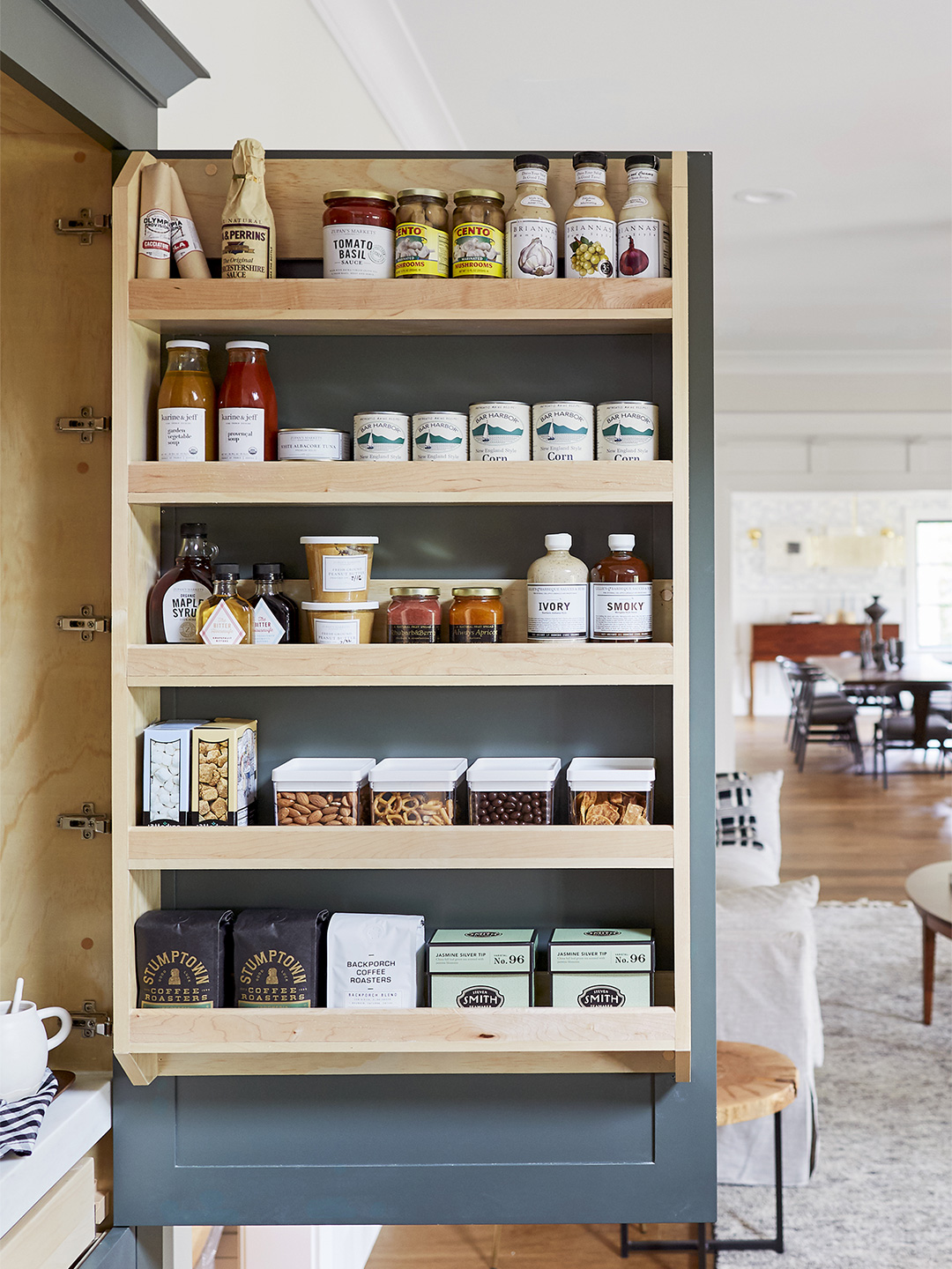kitchen cabinet with organized pantry rack
