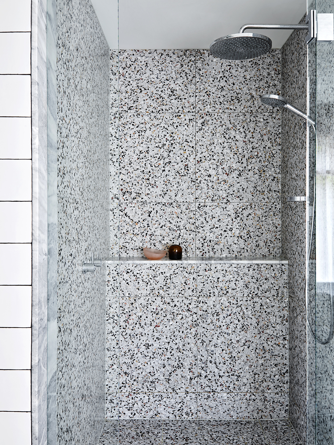 grey terrazzo shower