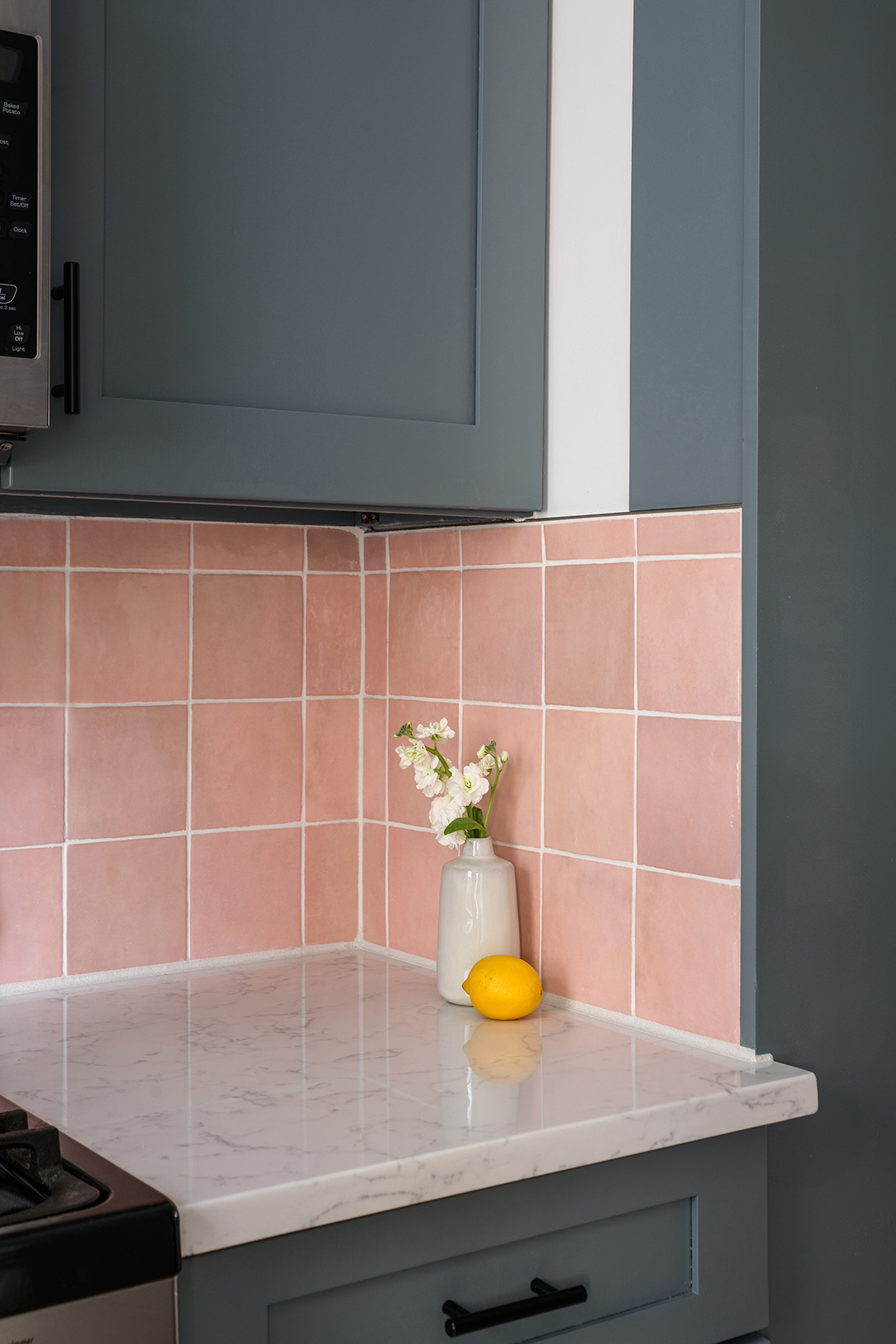 pink square backsplash tiles