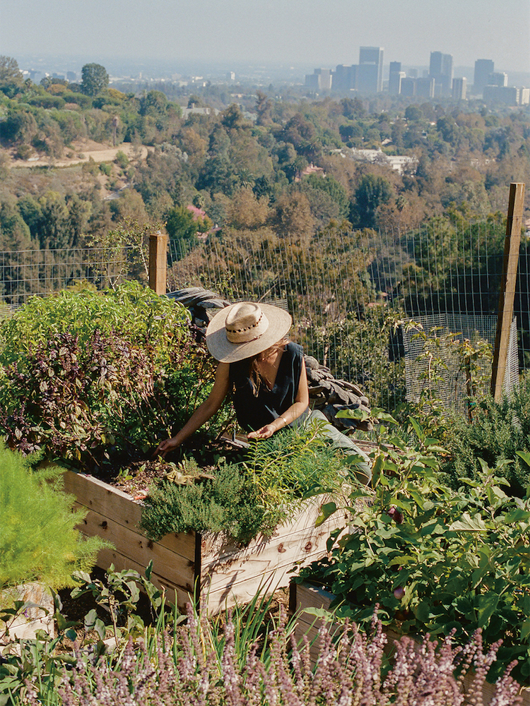 Lauri Kranz gardening in L.A.