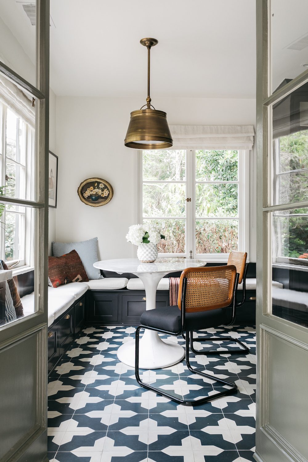 blue tiled floors in a kitchen