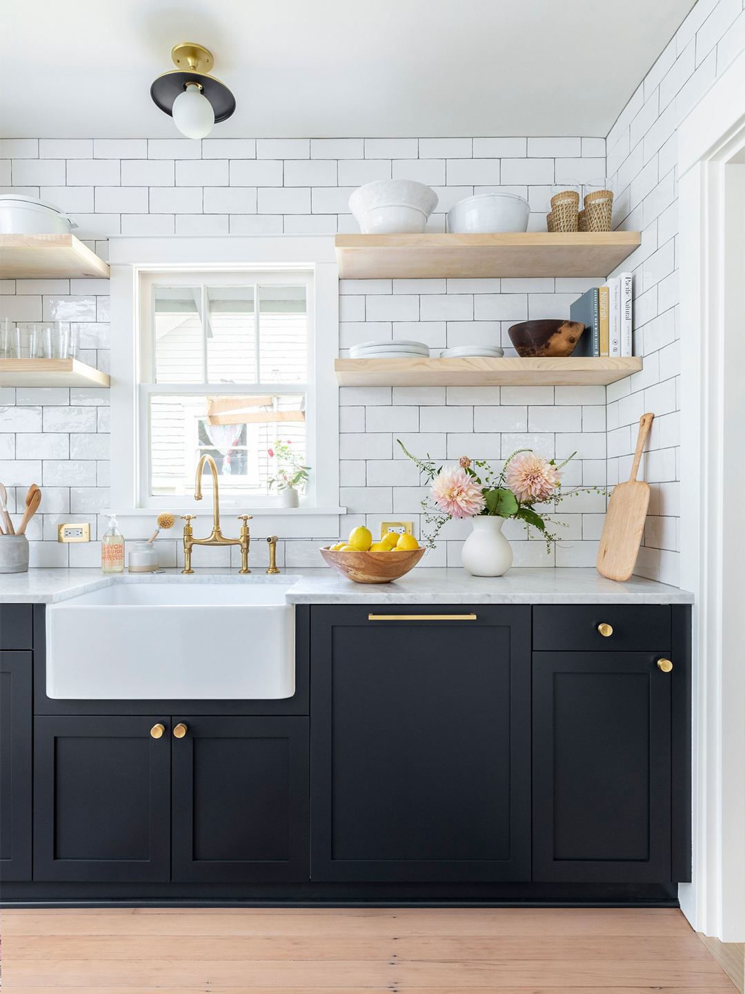 black and white kitchen subway tiles