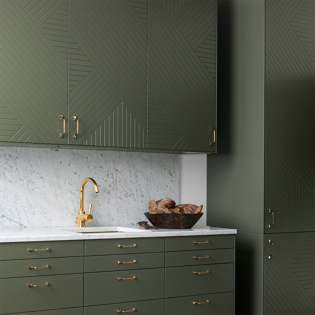 green cabinets marble backsplash