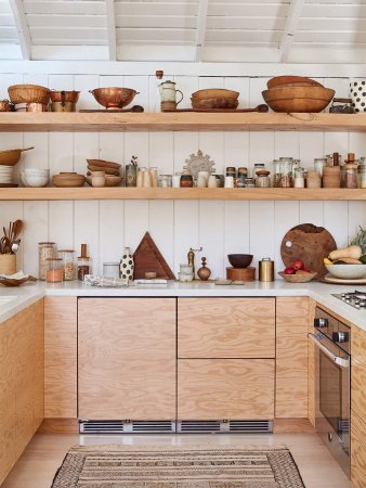 wood open shelves