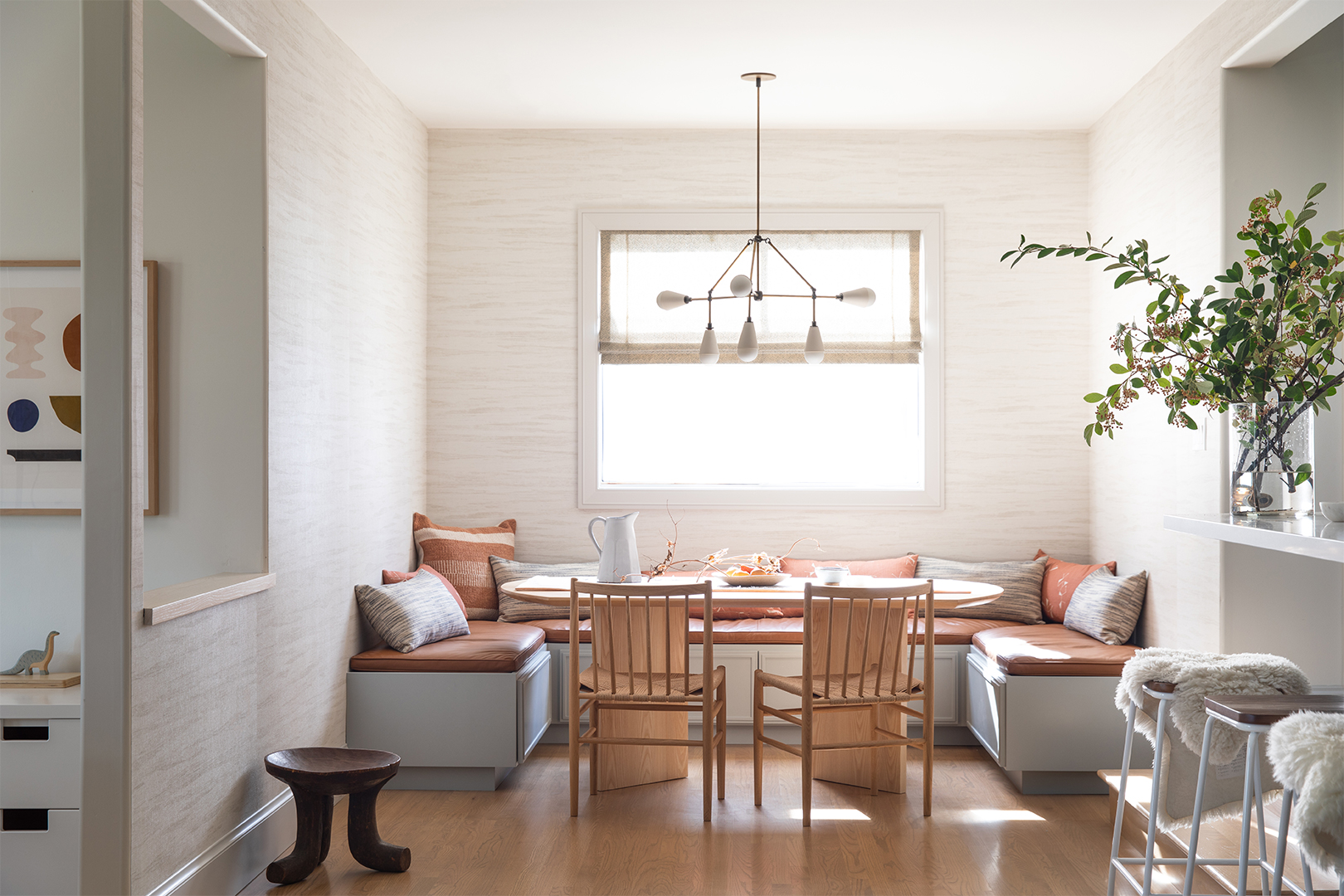 Built-in banquette with leather seats