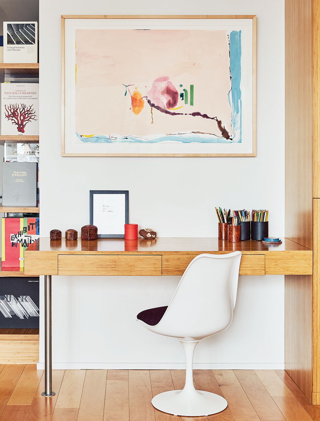 white chair and wood desk