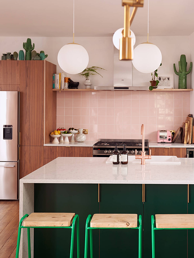 pink kitchen marble island cactus collection