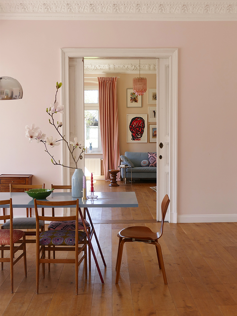 pink hallway near dining room