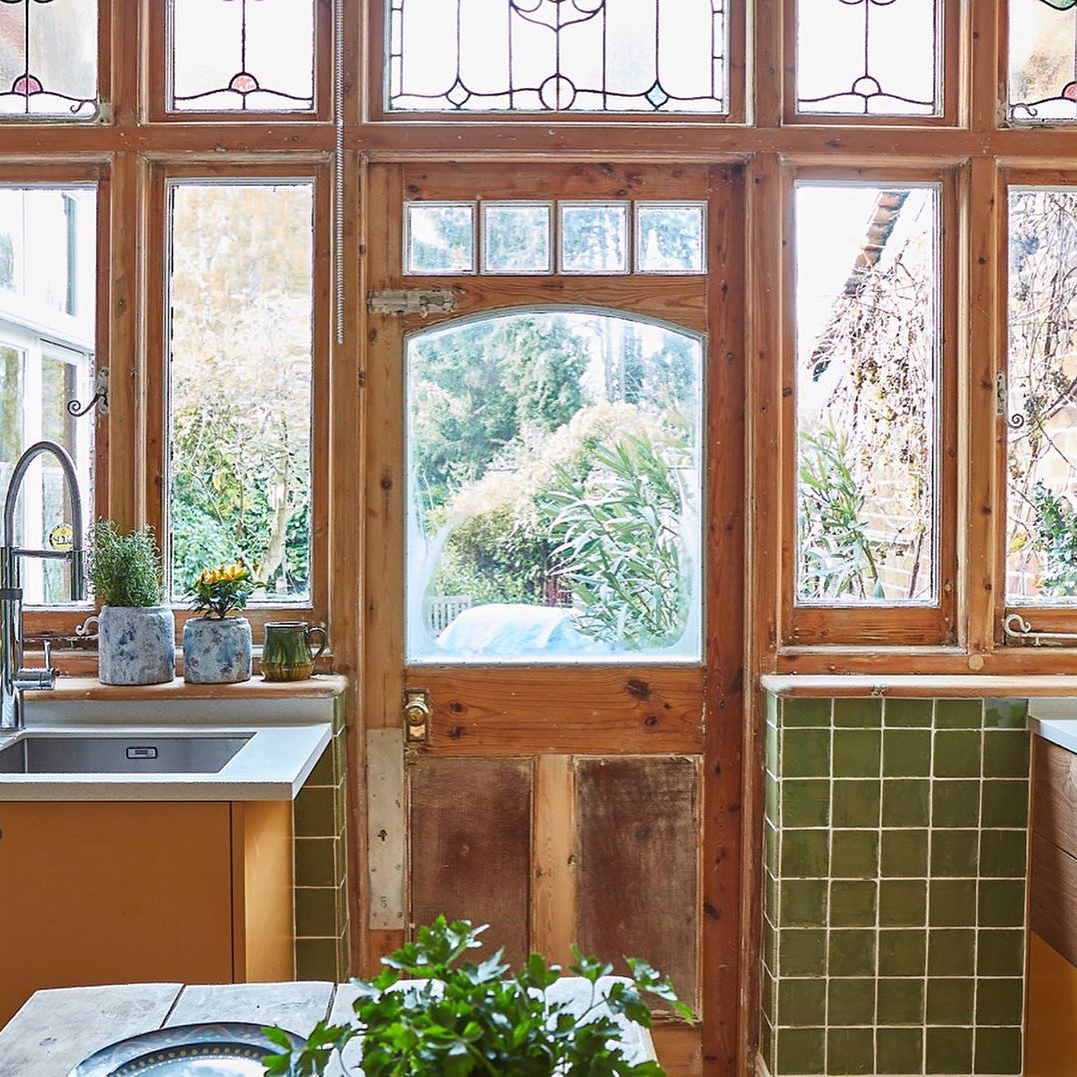 Kitchen windows and door to the garden