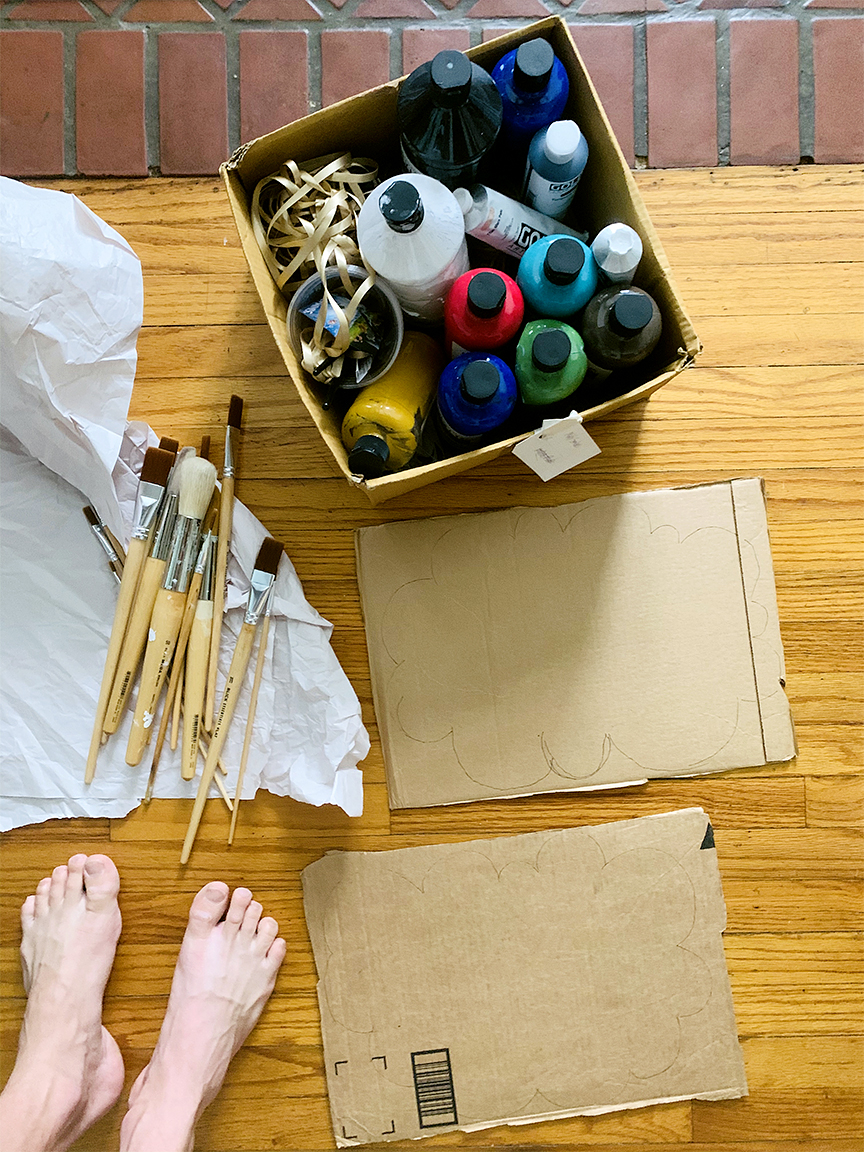 paint and cardboard on the floor