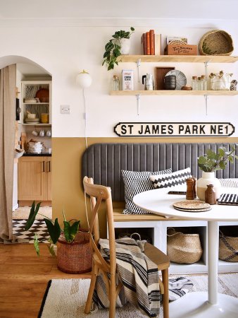 Small dining nook with seat cushion