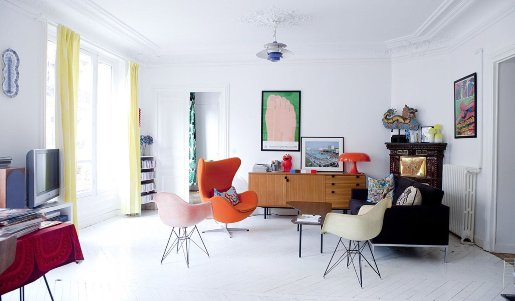 Paris living room with white painted floors