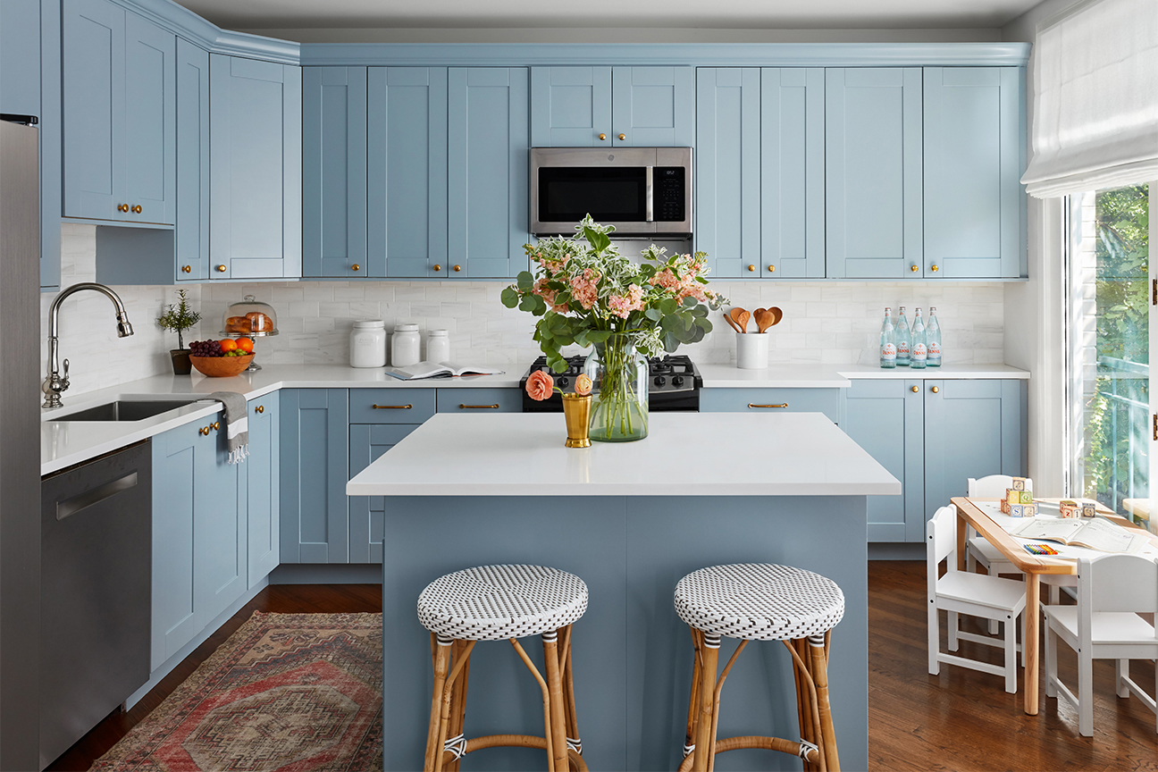 French blue kitchen with island