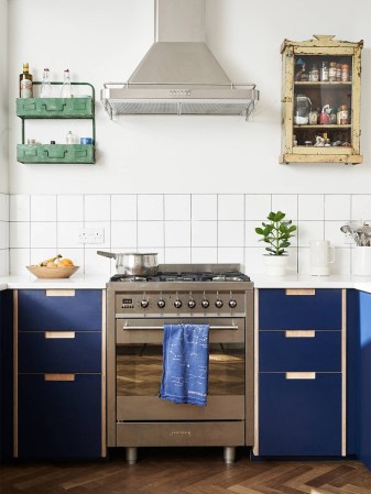 Kitchen with blue cabinets