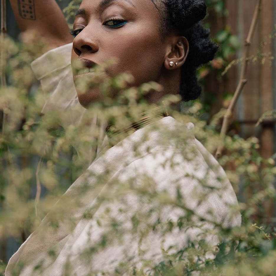 Dominique Drakeford in her garden