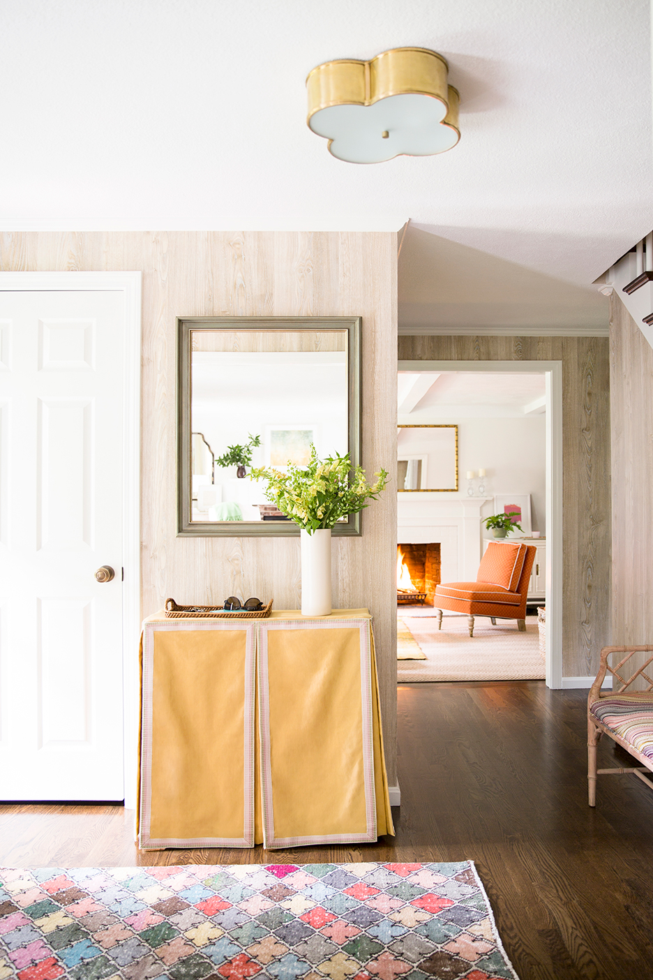 Yellow double-panel skirted table