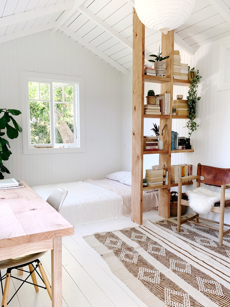 White interior of shed