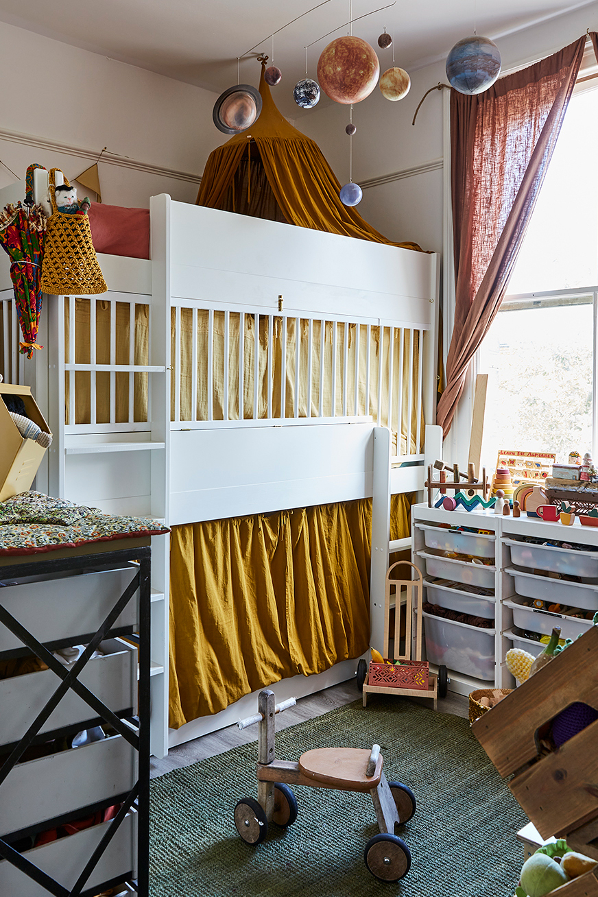 bunk bed clad in fabric