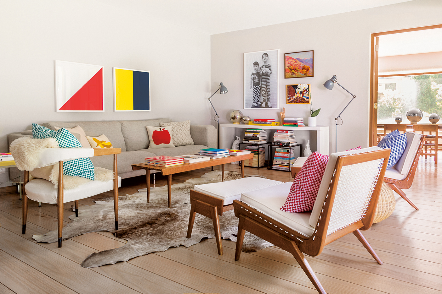 scandi living room with cow hide rug