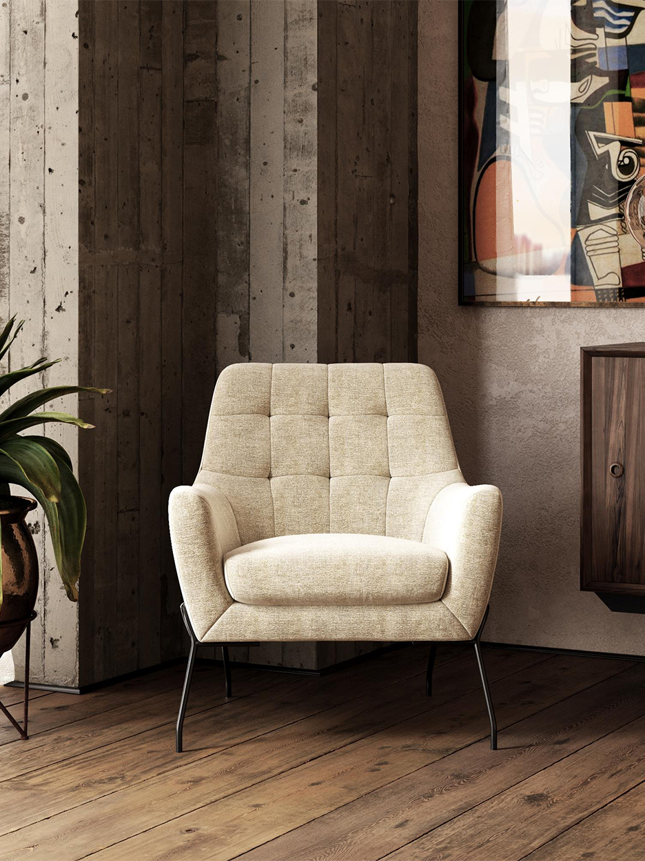 cream colored armchair in living room