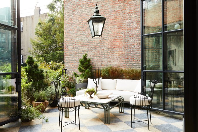 chic terrace with checkered floors