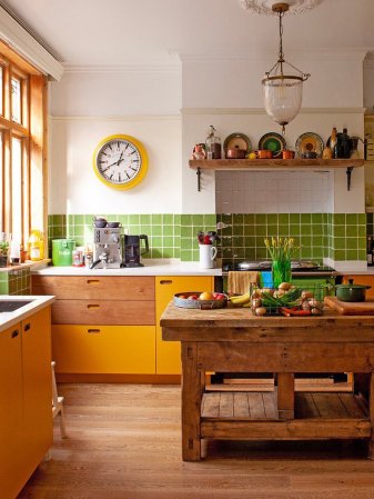 yellow and green kitchen